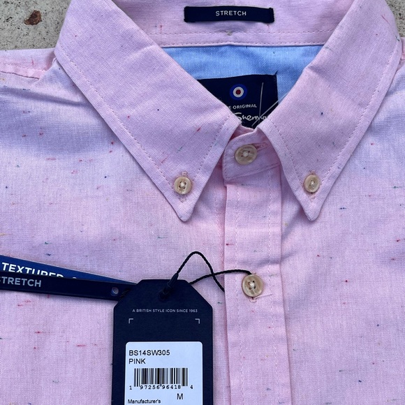 Ben Sherman Short Sleeve Slub Twill Shirt Stretch PINK Textured NEW NWT - Picture 7 of 7